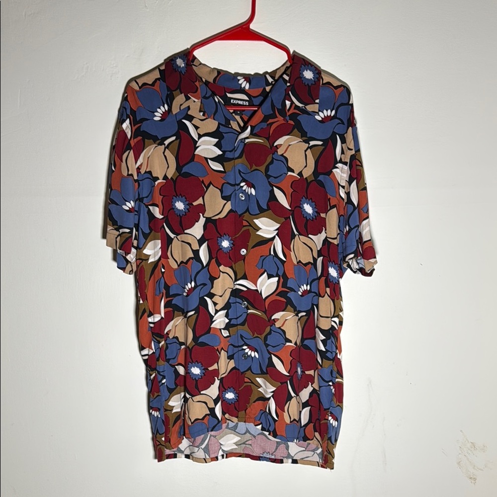 Express Multicolor Floral Casual Button Down Shirt